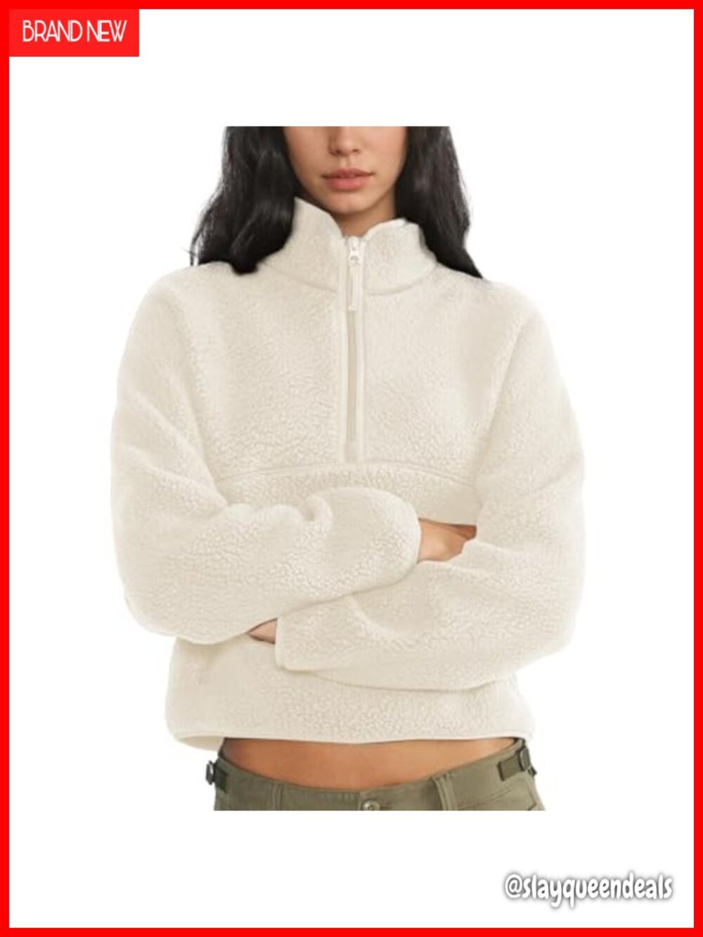 Women's Fleece Half Zip Pullover Fuzzy Sherpa Sweatshirt with Pockets